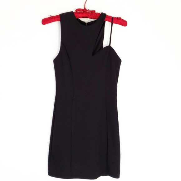 Black Mini Bodycon Asymetrical Neckline Party Dress / Cocktail Dress Sz M - Picture 1 of 8